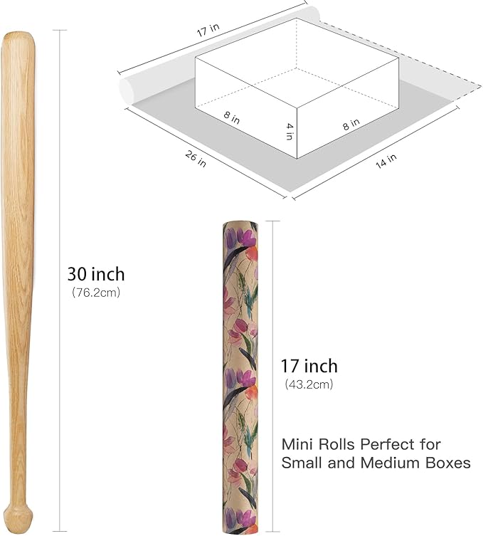 RUSPEPA Flower Wrapping Paper Roll, 17 in x 16.4 ft, Mini Roll, Tulips - Image 7