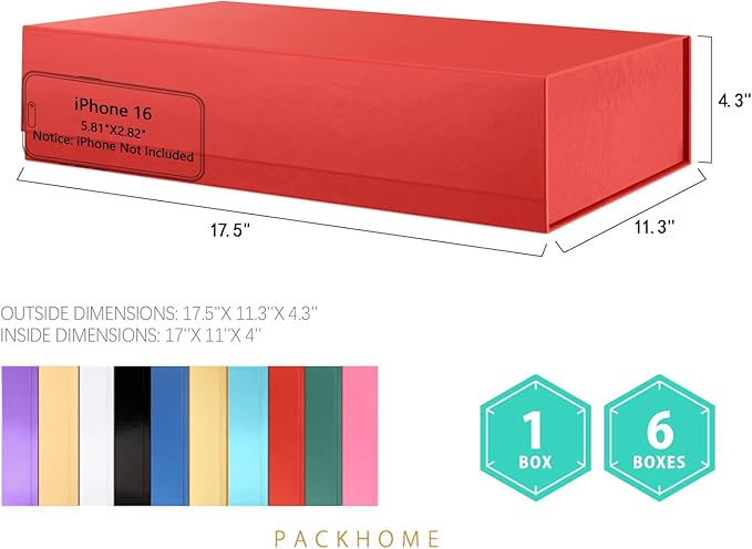 PACKHOME Extra Large Gift Box 17.5x11.3x4.3 Inches, Sturdy Shirt Box - Image 2