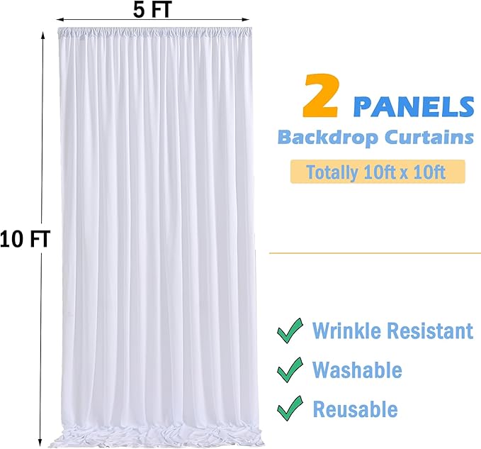 10x10ft Wrinkle Free White Backdrop Curtains - Image 5