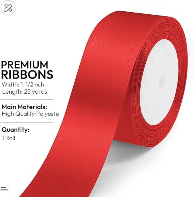 KMER LIFE 1-1/2 Inches x 25 Yards Red Satin Ribbon Solid Fabric Ribbons - Image 2