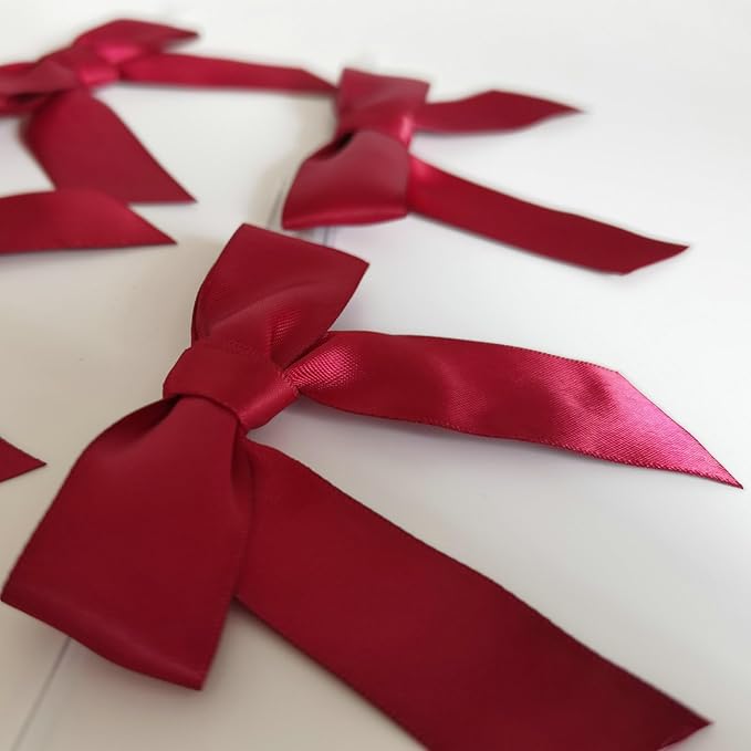 3-1/2" Burgundy Satin Ribbon Bows - Image 5