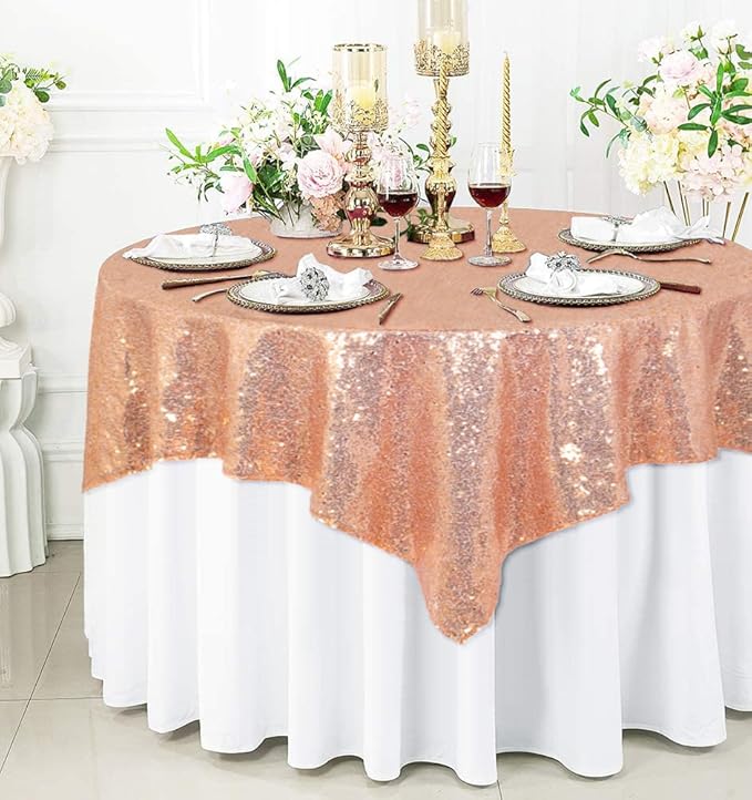 ShinyBeauty Small Tablecloth Square 36x36-Inch Rose Gold Sequin Tablecloths - Image 5