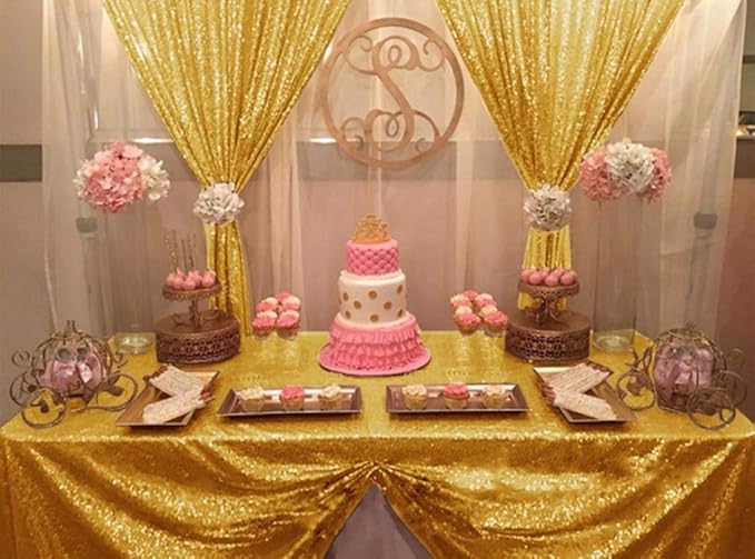 JYFLZQ Gold Sequin Backdrop Curtains 2ft x 8ft 2 Panel Glitter Photo Booth - Image 4