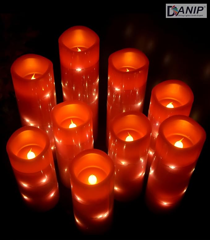 danip red flameless Candle, Built-in Star Cluster, 9 LED Candles, 11 Button - Image 2
