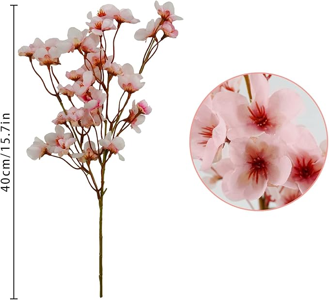 Uieke 4Pcs Artificial Cherry Blossom Flower, Silk Peach Flowers Fake Plants - Image 4