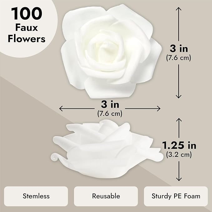 Juvale White Flowers Artificial Roses - Image 3