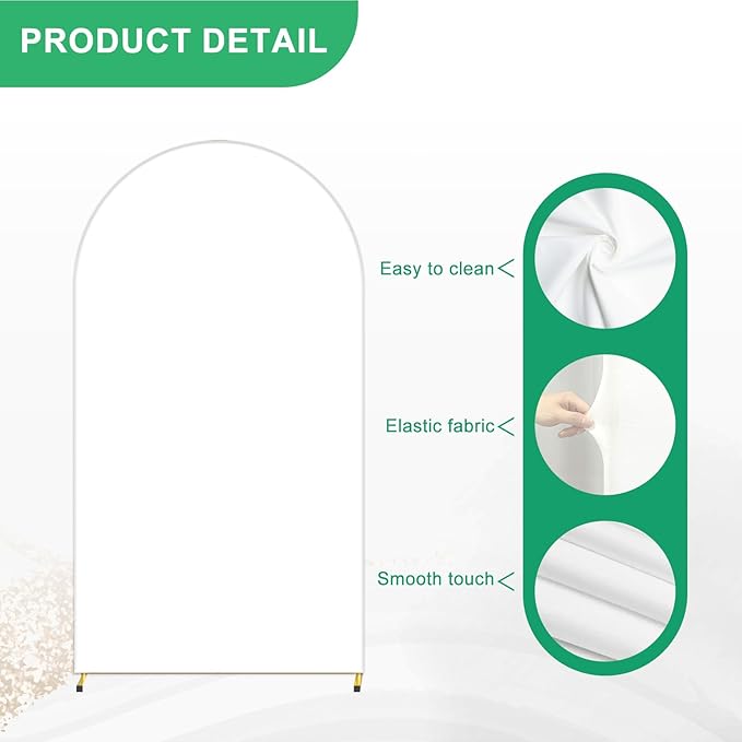 Metal Arch Backdrop Stand and Cover Set, 7.2FT White Reusable Spandex Fitted - Image 3