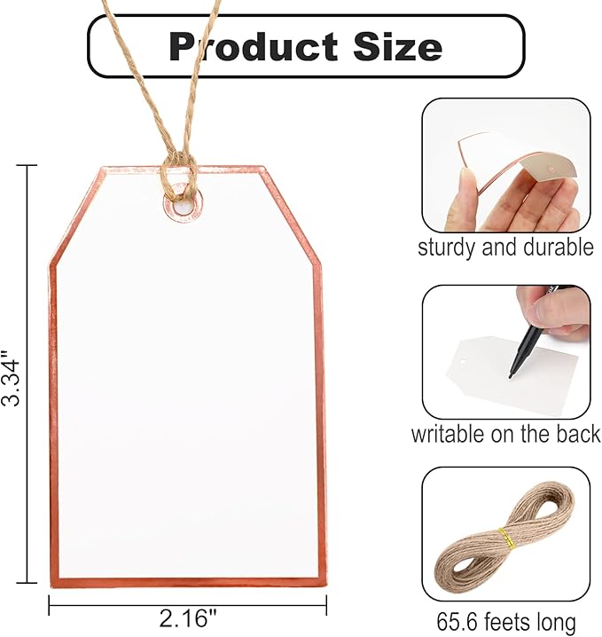 100Pcs Blank Gift Tags with String Attached Foil Rose Gold Frame Large White - Image 5