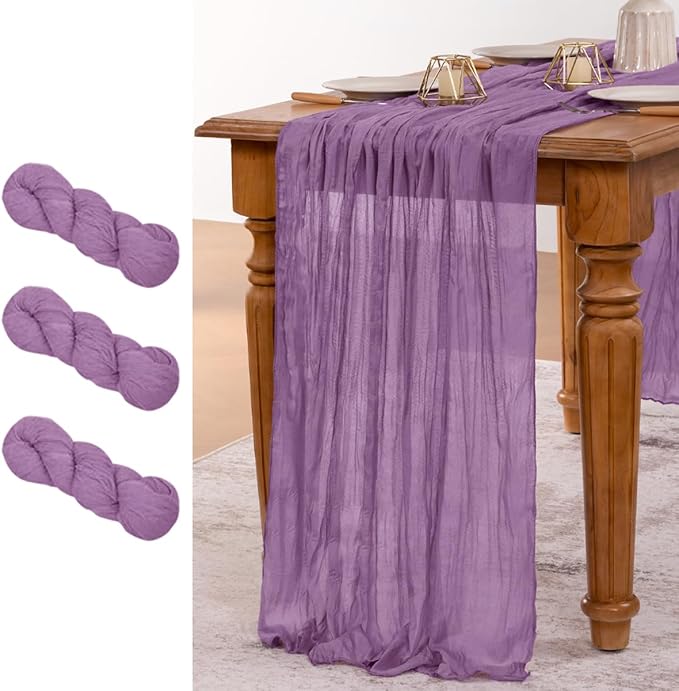 MLMW 3 Pack Fall Table Runner Purple Cheesecloth Boho Rustic Sheer Cheese Cloth by MLMW