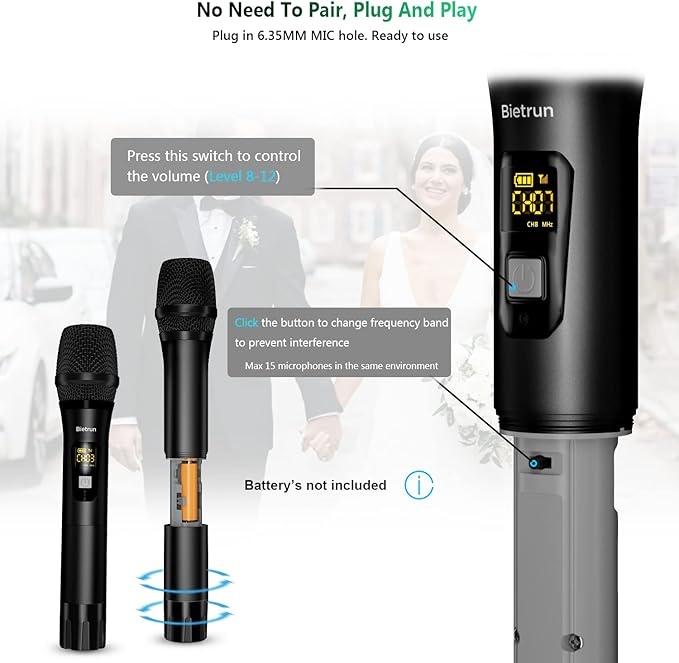 Bietrun Wireless Microphone Dynamic Mic System - Image 5
