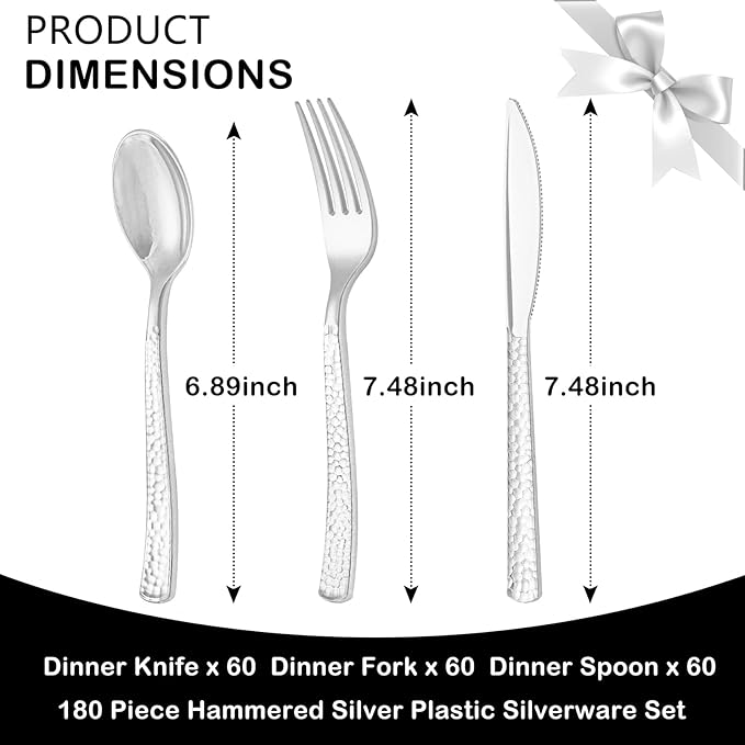 Supernal 180 pieces Silver Plastic Silverware, Disposable Plastic Silverware - Image 3