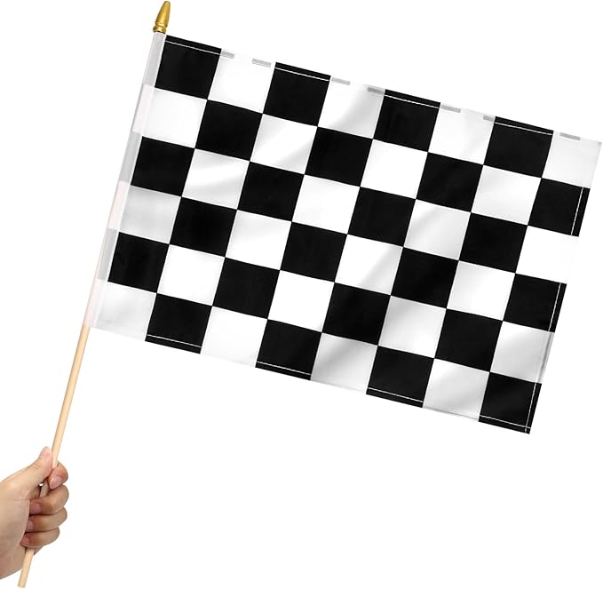 12 Pack Checkered Small Stick Flag 12x18 Inch Black and White Racing Hand Held by Ckexin