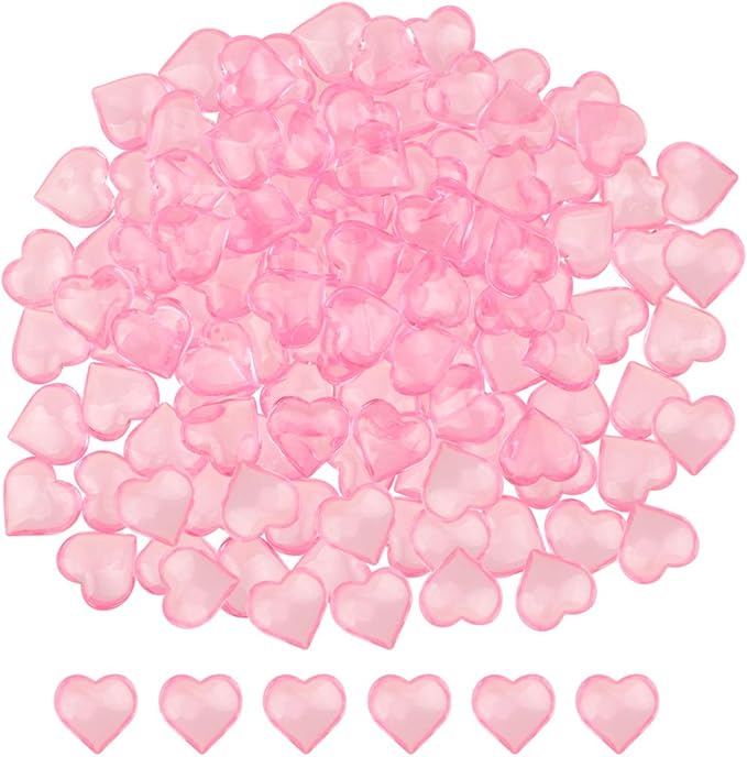 Fangoo 220 Pieces Pink Acrylic Heart Flat Back Heart Gems by Fangoo
