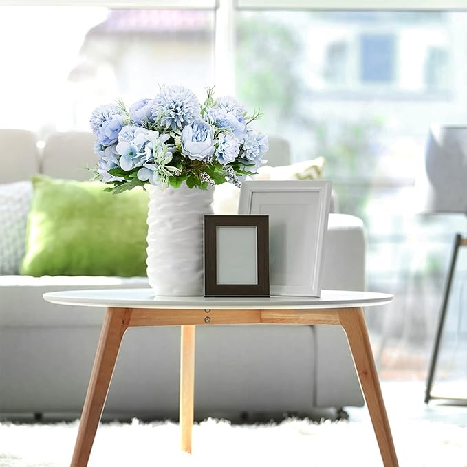 Artificial Flowers, 4 Packs Blue Fake Peony Silk Hydrangea Bouquet Decor - Image 4