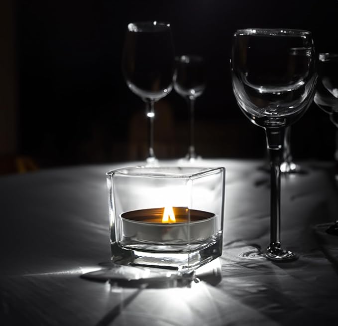 WGV 2 Inch Tea Light Votive Candle Holder, Square Cube 2”x2”, Small Tiny Bulk by WGVInternational-OpusGlassware