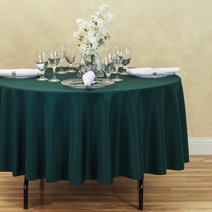 LTC LINENS 5 Pack 90 Inch Round Tablecloth Hunter Green - Image 2