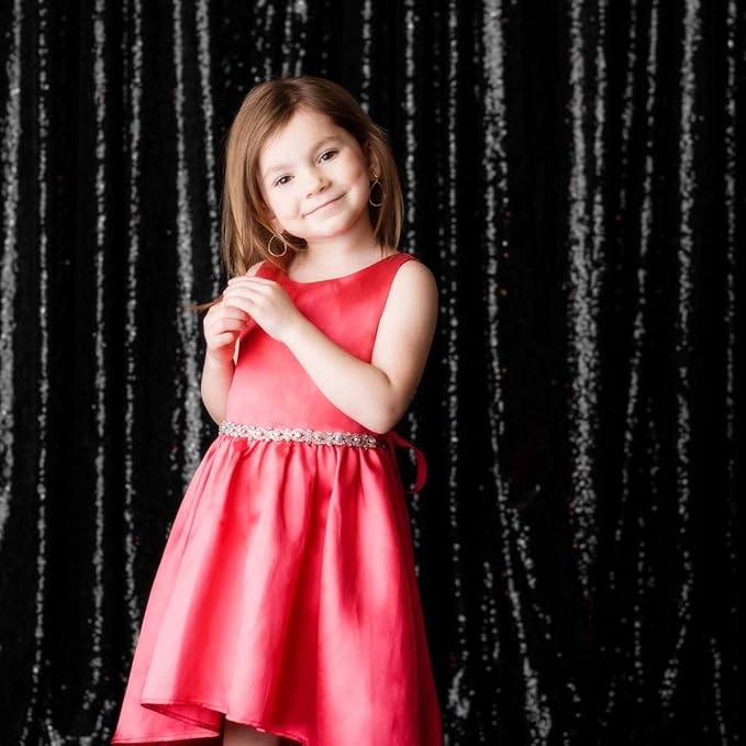 Eternal Beauty Black Sequin Backdrop, 5x7 Ft Halloween Glitter Background - Image 4