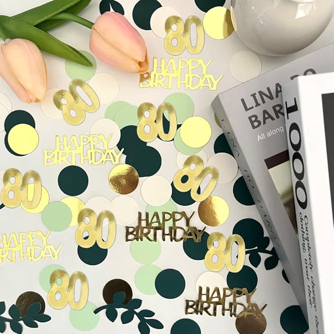 Sage Green 80th Happy Birthday Confetti, 80th Birthday Table Decorations - Image 5