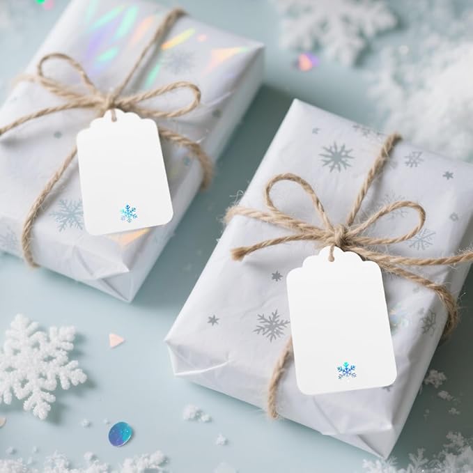 100Pcs Blank Gift Tags with String Iridescent Foil Snowflake Large Gift Tags - Image 5