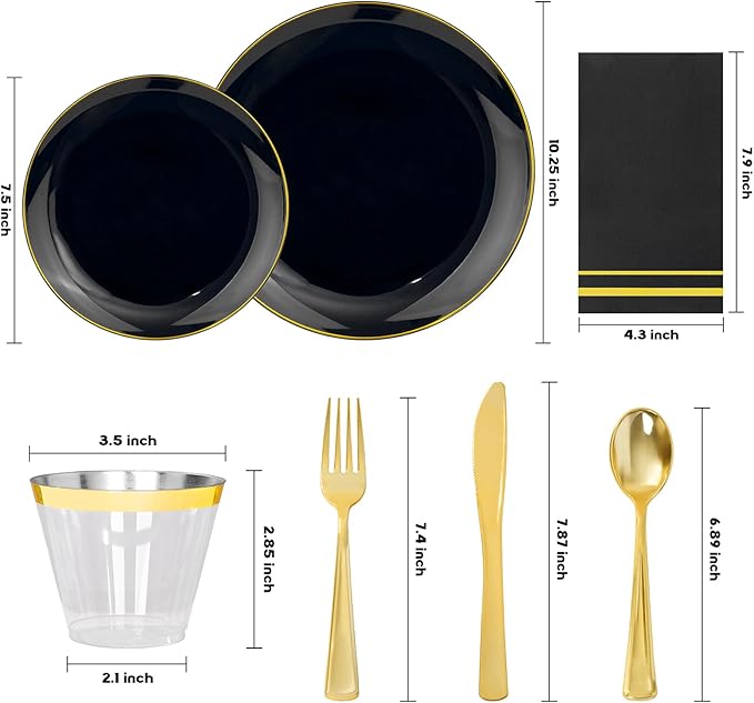 NOCCUR 350PCS Black and Gold Plastic Plates - Image 2