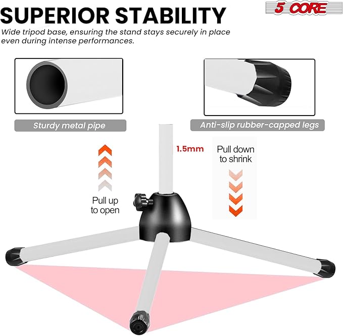 5 Core Tripod Mic Stand Floor Adjustable 18 to 72 Inches Sturdy Boom Arm Holder - Image 4