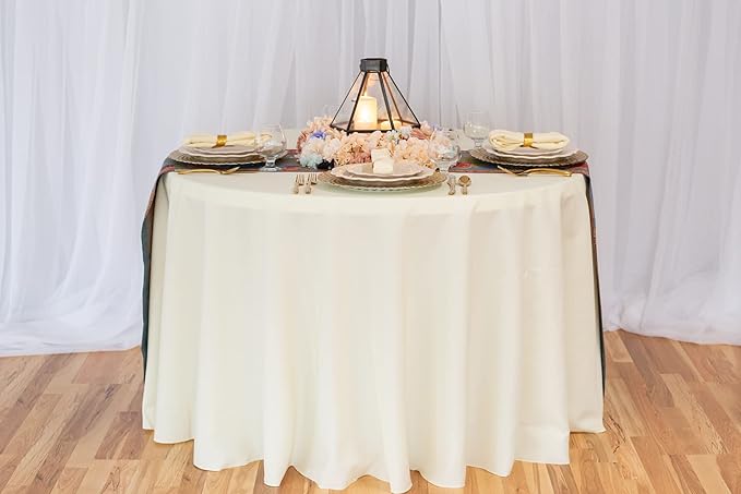 LTC LINENS 5 Pack 108 Inch Round Tablecloths Ivory - Image 5