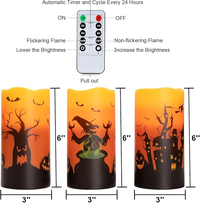 Homemory Halloween Candles, Real Wax Flickering Battery Operated LED Pillar - Image 6