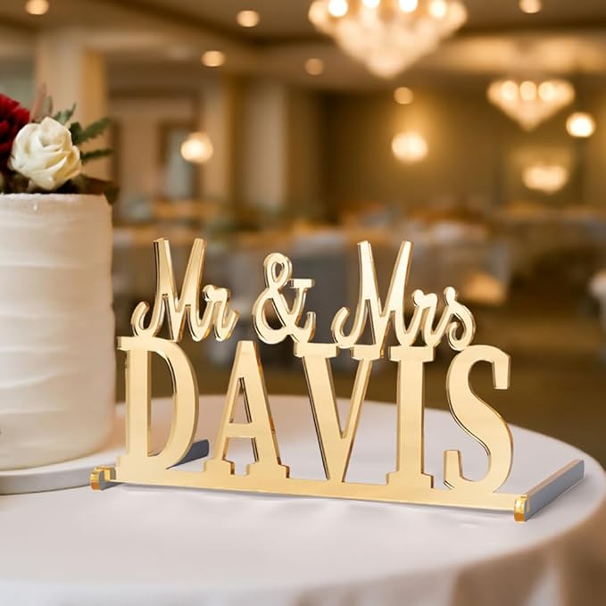 callie Personalized Mr and Mrs Wedding Table Name Sign, Custom Wooden Acrylic - Image 4