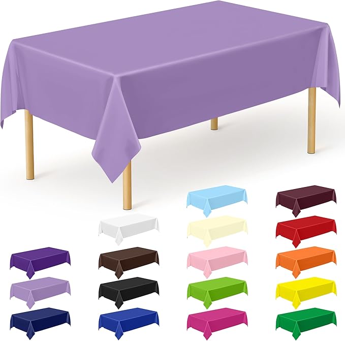 QZYL 12 PCS Lavender Plastic Tablecloths, 54 in x 108 in Dinner Table Cloths by QZYL