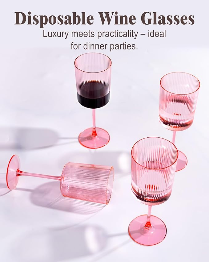 Ciaell 12 PCS Pink Plastic Ribbed Wine Glasses - 10 OZ Plastic Square Wine - Image 6