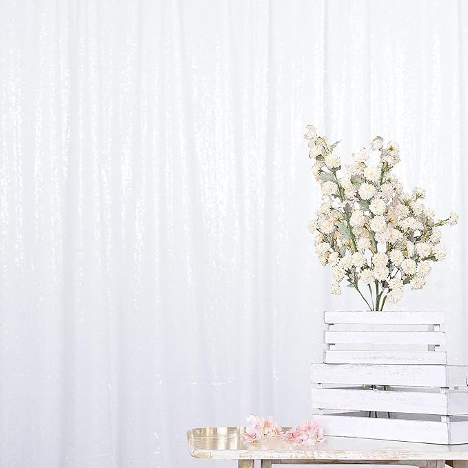 ShinyBeauty Sequin Backdrop White 4x8FT Sequin Fabric Backdrop Shimmer by ShinyBeauty