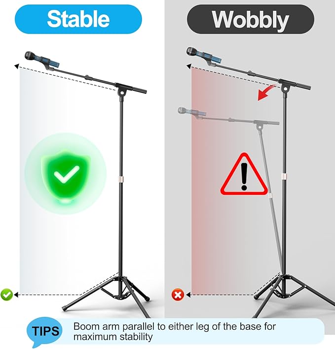 Mic Stand with Boom Arm, Heavy Duty Tripod Microphone Stand Floor Holder Height - Image 9