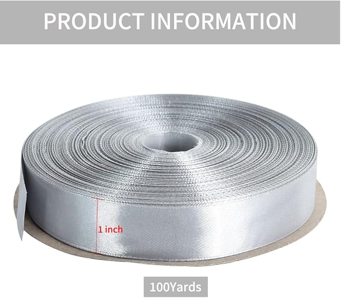 TONIFUL 1 Inch x 100yds Silver Satin Ribbon, Thin Solid Color Satin Ribbon - Image 2