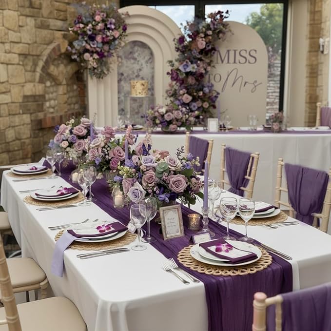 6 Pack Plum Purple Cheesecloth Table Runner 35x120 Inch Boho Gauze Table Runner - Image 3