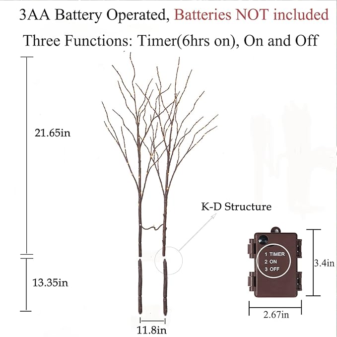 Hairui Lighted Brown Branches Battery Operated - Image 3