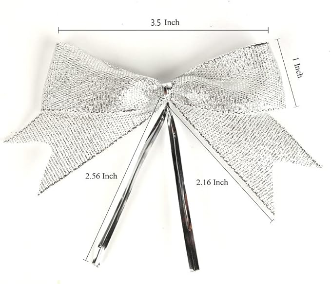 50pcs 3-1/2" Silver Twist Ties Metallic Silver Bows - Image 3