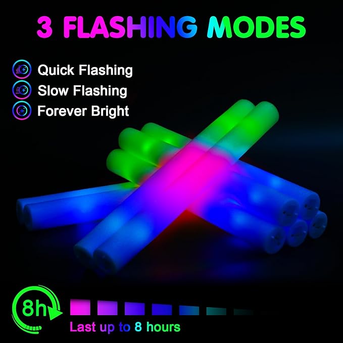 225 Foam Glow Sticks, Foam Light Up Sticks Party Supplies - Image 4