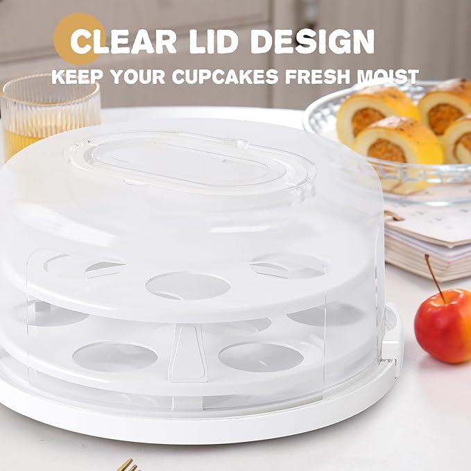 Round Cupcake Carrier for Transport, Two Tier Cupcake Container - Image 2