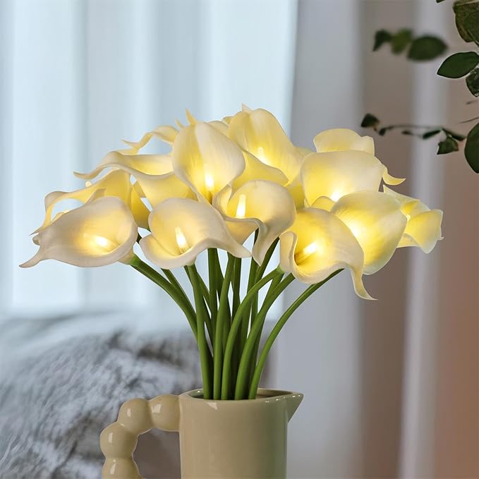 20pcs Artificial Calla Lily Bouquet Lamp Faux Floarl Night Light Real Touch - Image 4