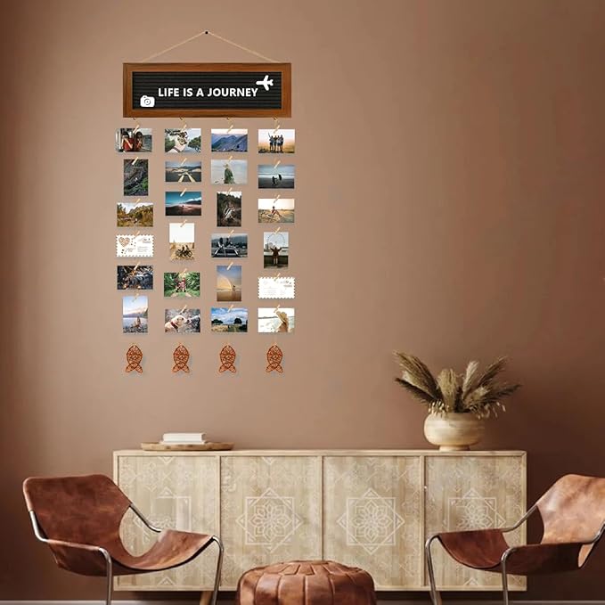 Hanging Photo Display Wall Decor, Picture Frames Collage Felt Letter Board - Image 7