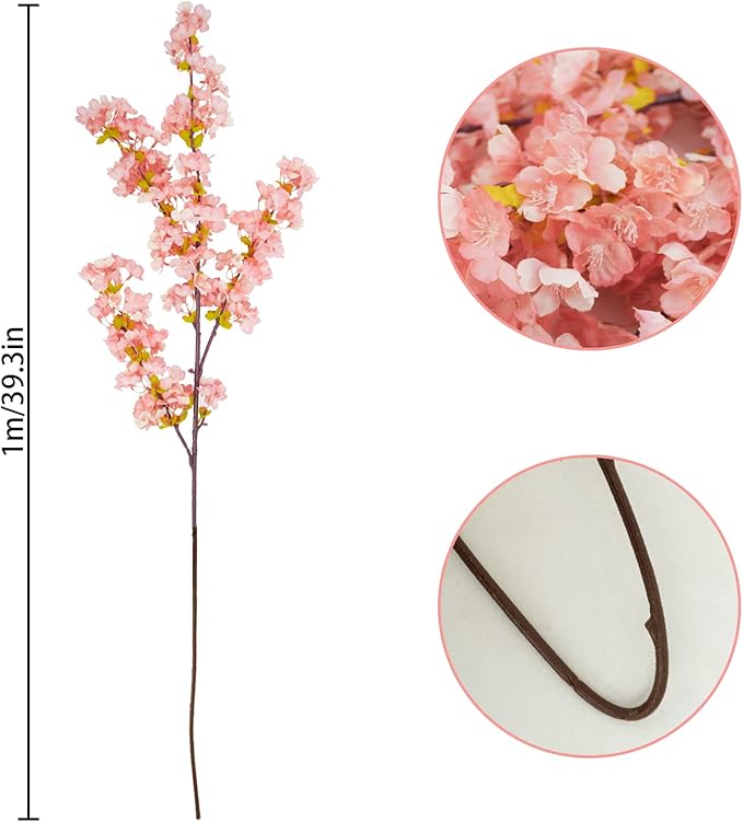 Uieke Silk Cherry Blossom Branches, 39.3in Artificial Cherry Blossom Tree Stems - Image 3