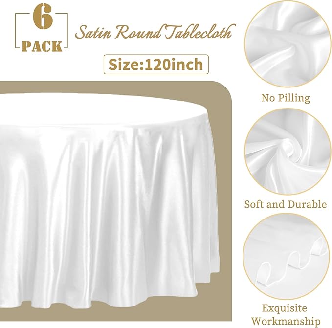 6 Pack 120 Inch White Round Tablecloth - Image 2