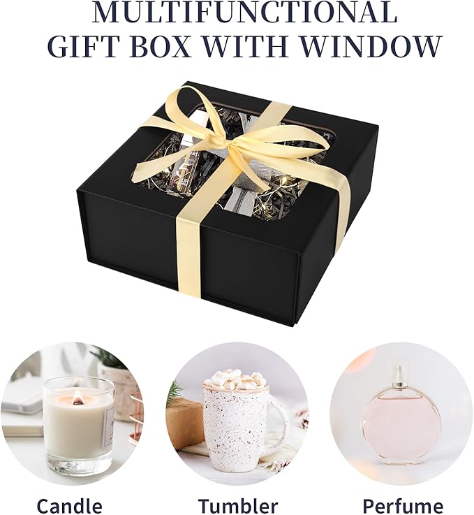 Black Gift Boxes with Window, 7.5"x7.5"x3.1" Bridesmaid Boxe - Image 3