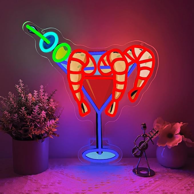 Cocktails Drinks Neon Signs for Wall Decor, Shrimp LED Neon Sign for Cocktails - Image 4