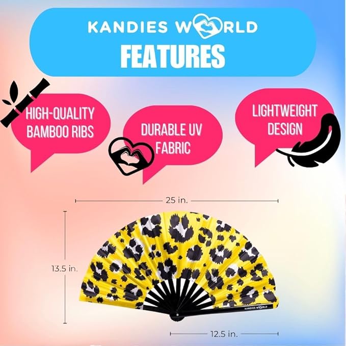 Kandies World UV Reactive Custom Festival Folding Hand Fan - Image 2