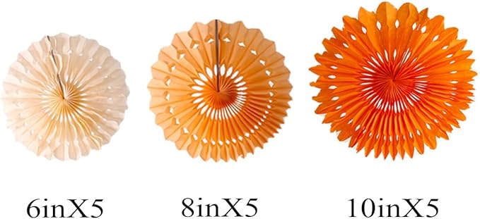 15pcs 6'' 8'' 10'' Paper Fans Decorations Round Orange Tissue Paper Fans Decor - Image 2