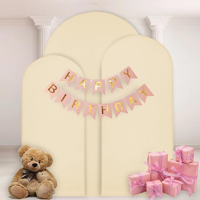 WEERRW Wedding Arch Cover Beige Spandex Fitted Set of 3 Balloon Arch Stand - Image 2