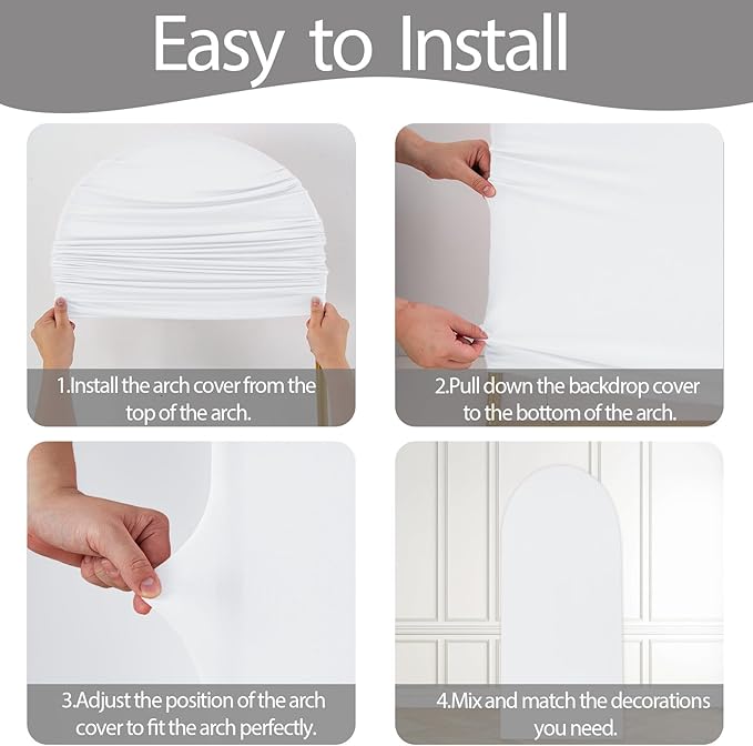 WEERRW White Arch Backdrop Cover Set of 2 Spandex Fitted Round Top Chiara - Image 6