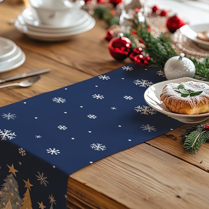 GEEORY Christmas Table Runner 13x108 Inch, Xmas Trees Snowflakes Holiday - Image 5