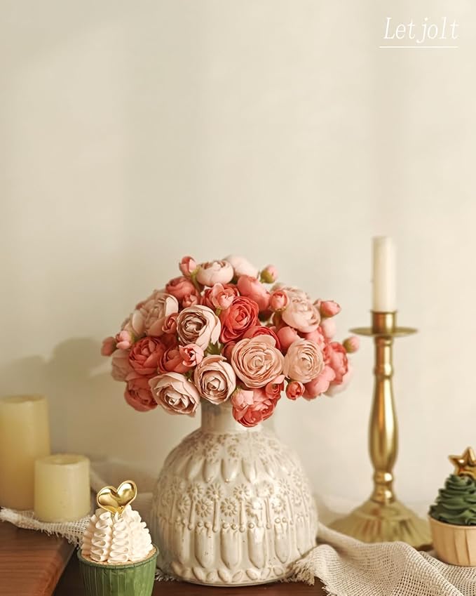 Letjolt Ranunculus Artificial Flower 18 Pcs Pink Silk Ranunculus Wedding - Image 2